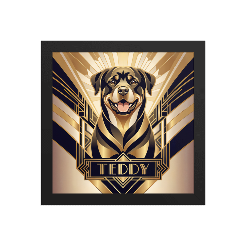 Art Deco Pet Portrait Framed Picture 10x10 Black Frame
