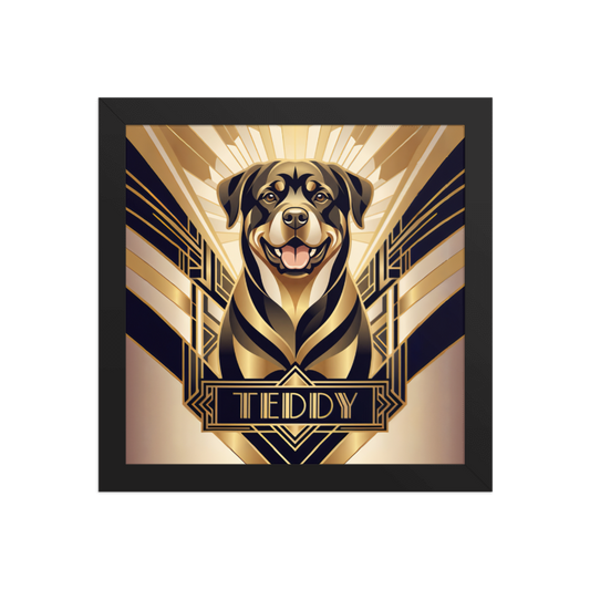 Art Deco Pet Portrait Framed Picture 10x10 Black Frame