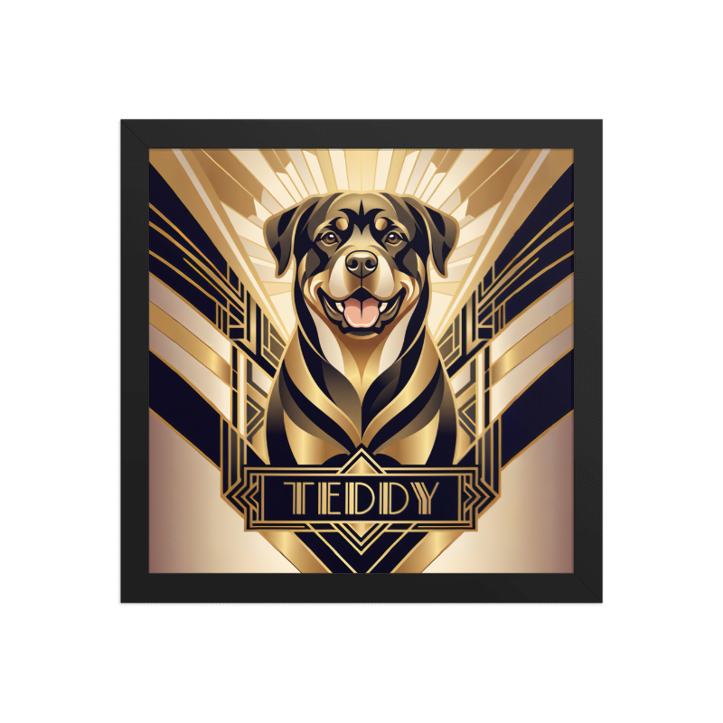 Art Deco Pet Portrait Framed Picture 12x12 Black Frame