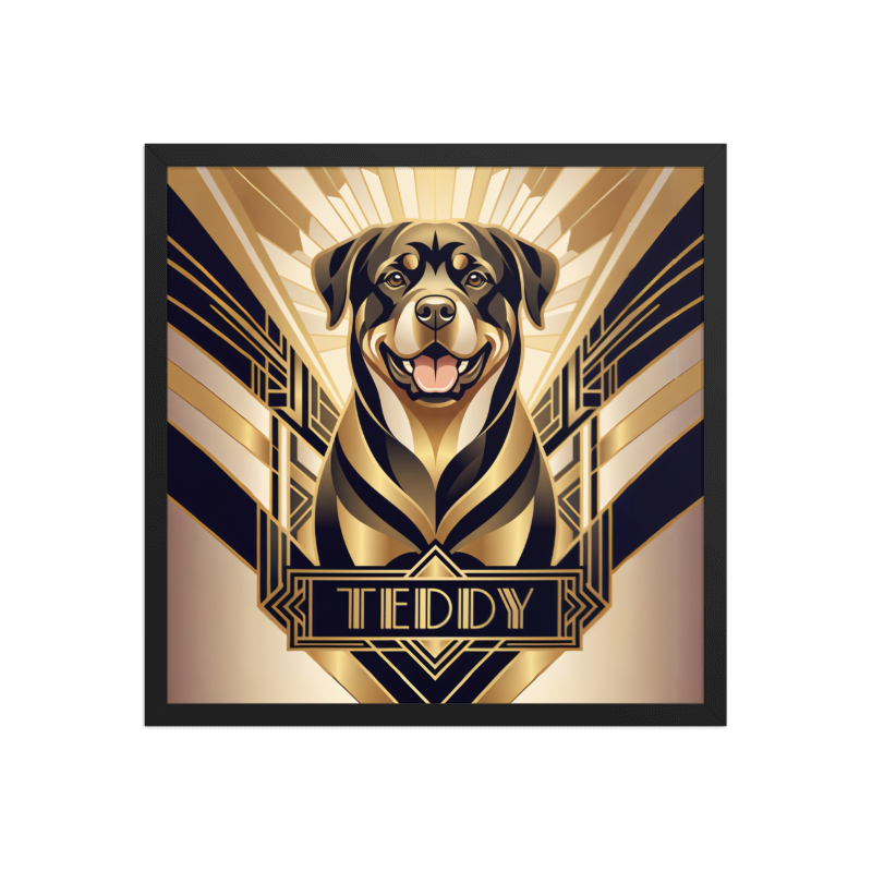 Art Deco Pet Portrait Framed Picture 18x18 Black Frame