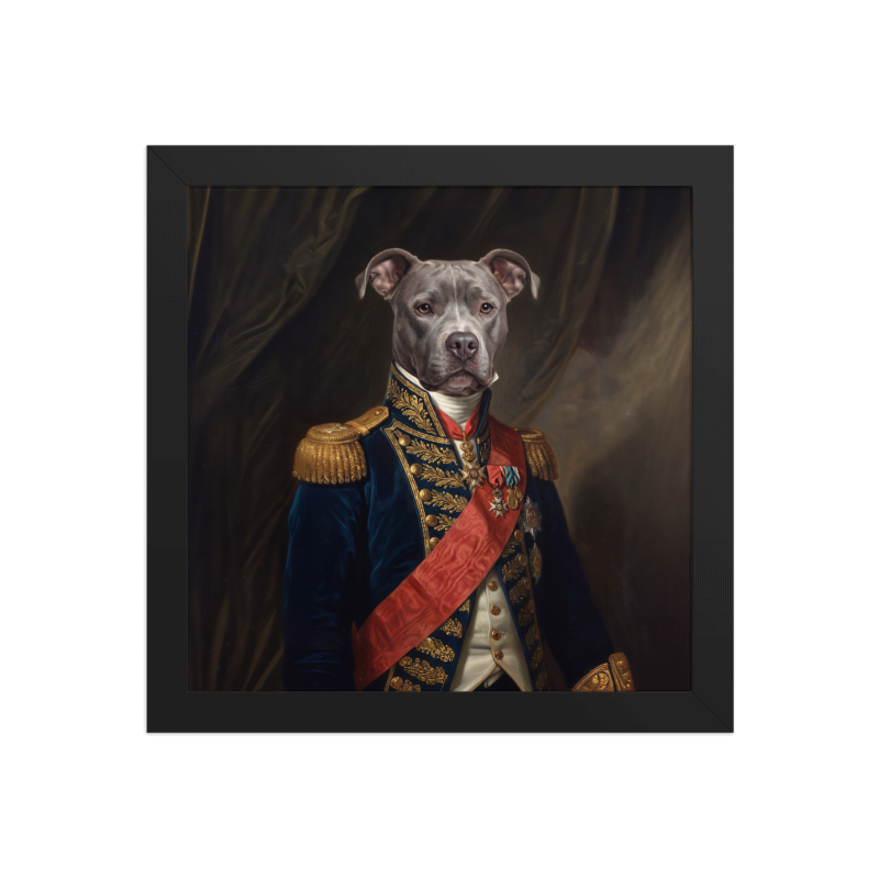 Baroque General Pet Portrait Framed Picture 10x10 Black Frame