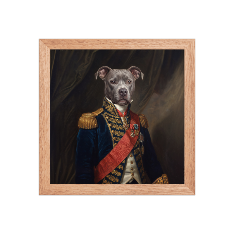 Baroque General Pet Portrait Framed Picture 10x10 Oak Frame