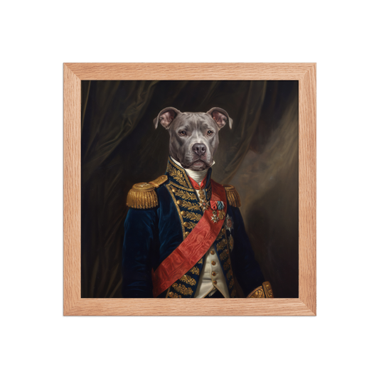 Baroque General Pet Portrait Framed Picture 10x10 Oak Frame