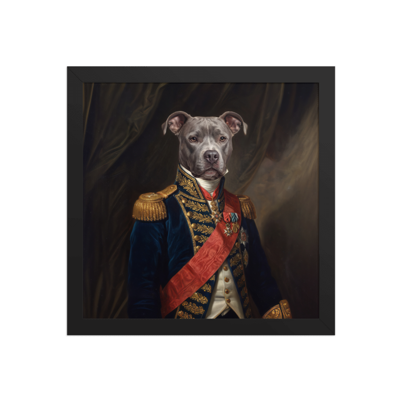 Baroque General Pet Portrait Framed Picture 12x12 Black Frame