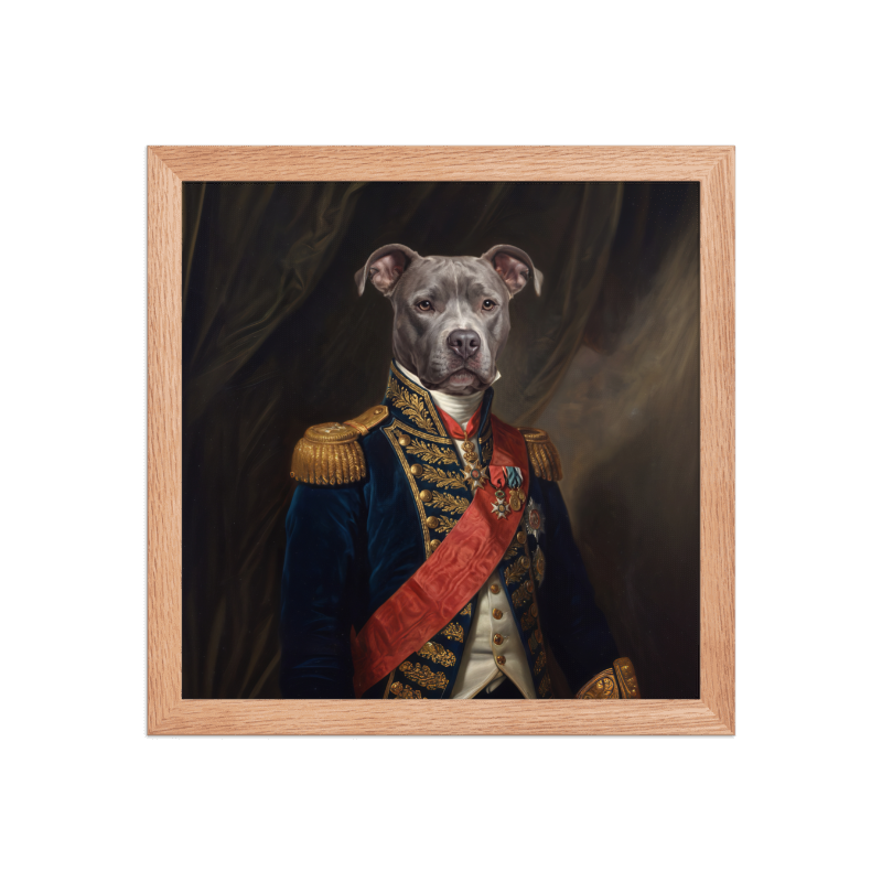Baroque General Pet Portrait Framed Picture 12x12 Oak Frame