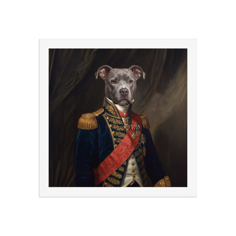 Baroque General Pet Portrait Framed Picture 12x12 White Frame