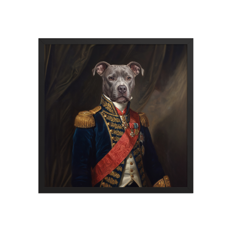 Baroque General Pet Portrait Framed Picture 18x18 Black Frame