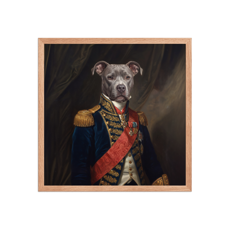 Baroque General Pet Portrait Framed Picture 18x18 Oak Frame