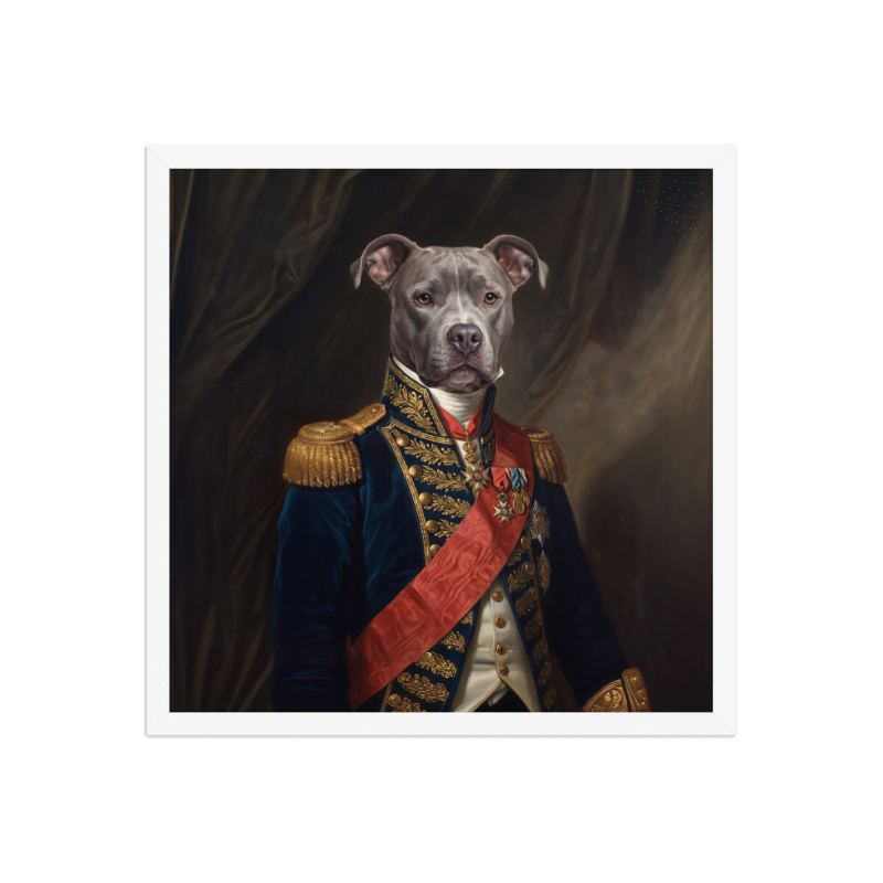 Baroque General Pet Portrait Framed Picture 18x18 White Frame