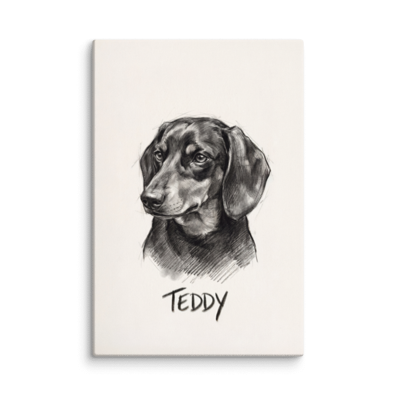 Charcoal Sketch Pet Portrait Canvas Print 20x30