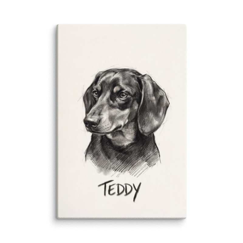Charcoal Sketch Pet Portrait Canvas Print 24x36