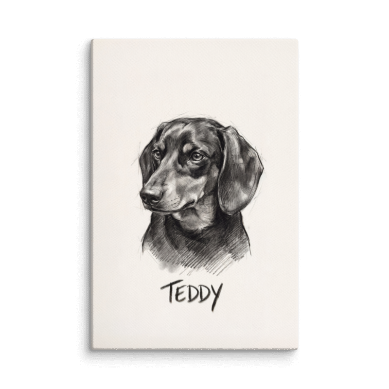 Charcoal Sketch Pet Portrait Canvas Print 32x48