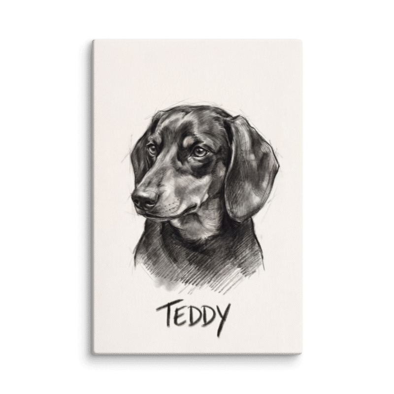 Charcoal Sketch Pet Portrait Canvas Print 8x12