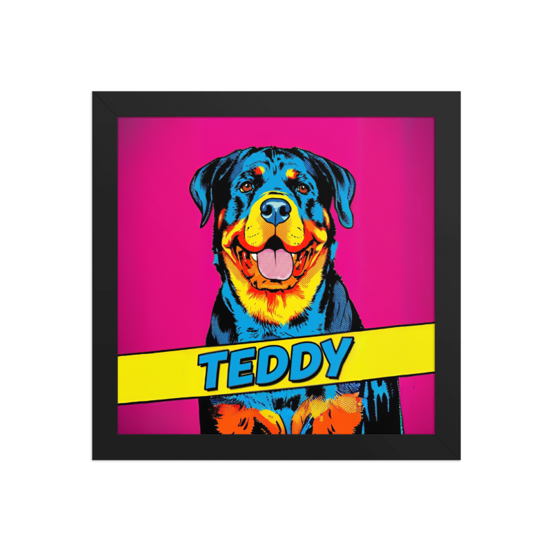 Pop Art Pet Portrait Framed Picture 10x10 Black Frame