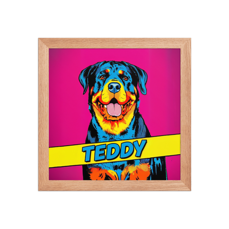 Pop Art Pet Portrait Framed Picture 10x10 Oak Frame