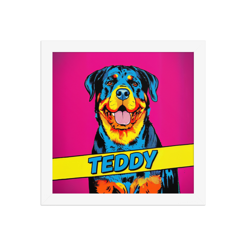 Pop Art Pet Portrait Framed Picture 10x10 White Frame