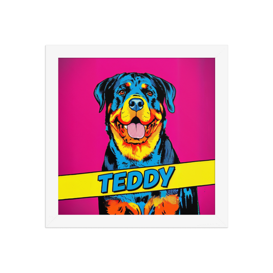 Pop Art Pet Portrait Framed Picture 10x10 White Frame