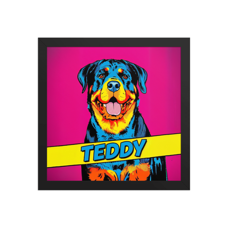 Pop Art Pet Portrait Framed Picture 12x12 Black Frame
