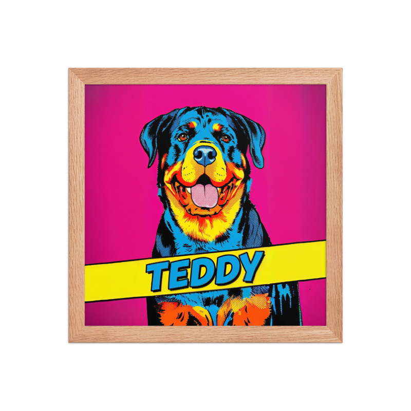 Pop Art Pet Portrait Framed Picture 12x12 Oak Frame