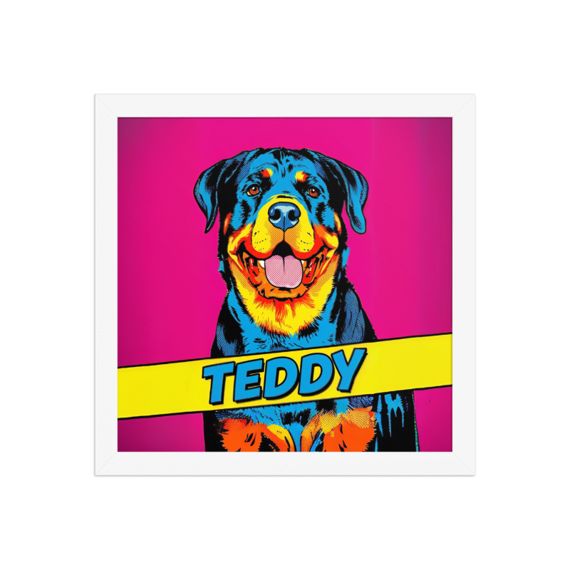 Pop Art Pet Portrait Framed Picture 12x12 White Frame