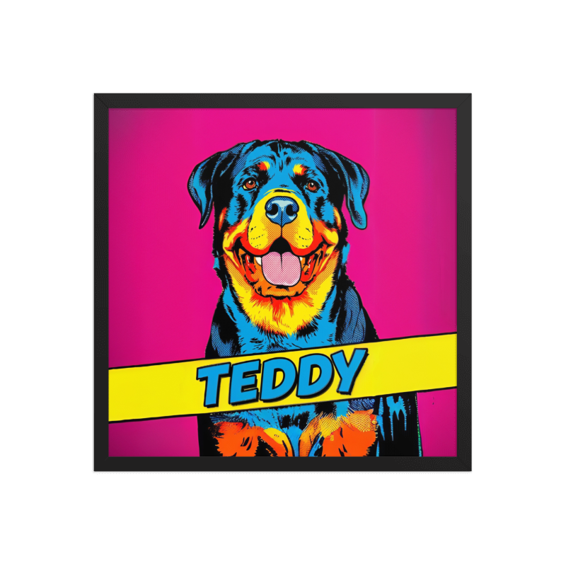 Pop Art Pet Portrait Framed Picture 18x18 Black Frame