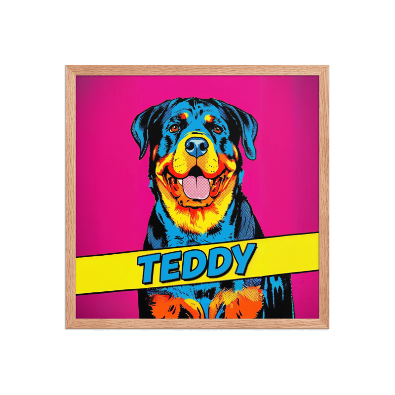 Pop Art Pet Portrait Framed Picture 18x18 Oak Frame