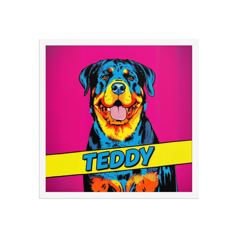 Pop Art Pet Portrait Framed Picture 18x18 White Frame