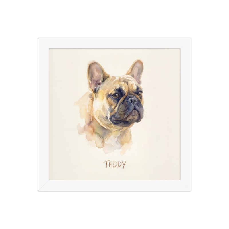 Watercolor Pet Portrait Framed Picture 10x10 White Frame