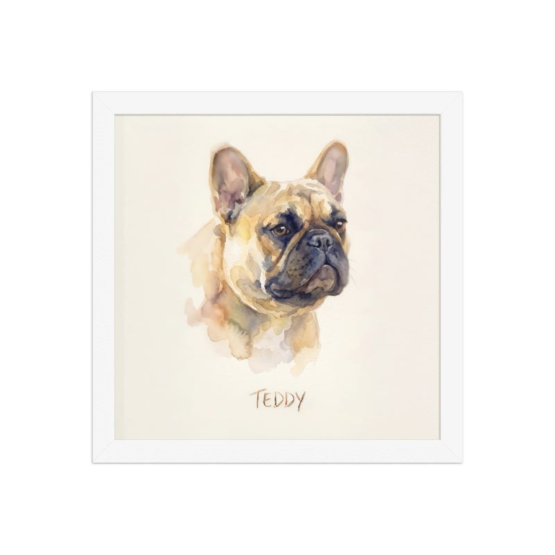 Watercolor Pet Portrait Framed Picture 12x12 White Frame